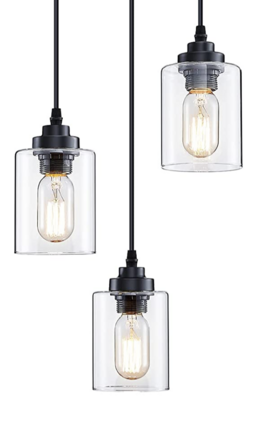 Pendant lights and string lights for layered ambiance